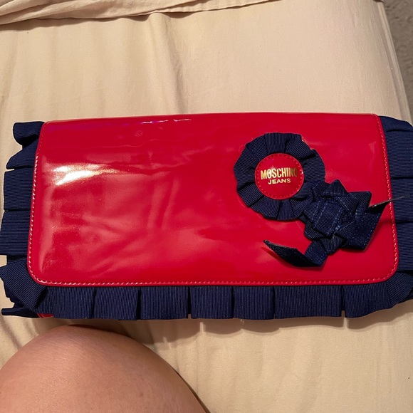 Moschino Jeans read and blue clutch gorgeous credit card holder mirror 12x6 - Picture 1 of 4